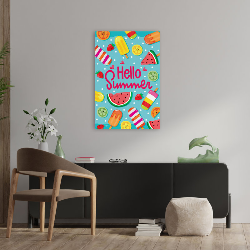 Hello Summer - Art contemporain typographique «Hello Summer», H 36 po x l 24 po