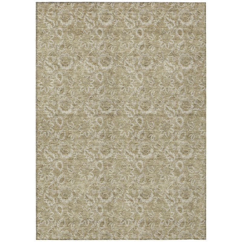 3' X 5' Beige Taupe And Brown Floral Washable Indoor Outdoor Area Rug