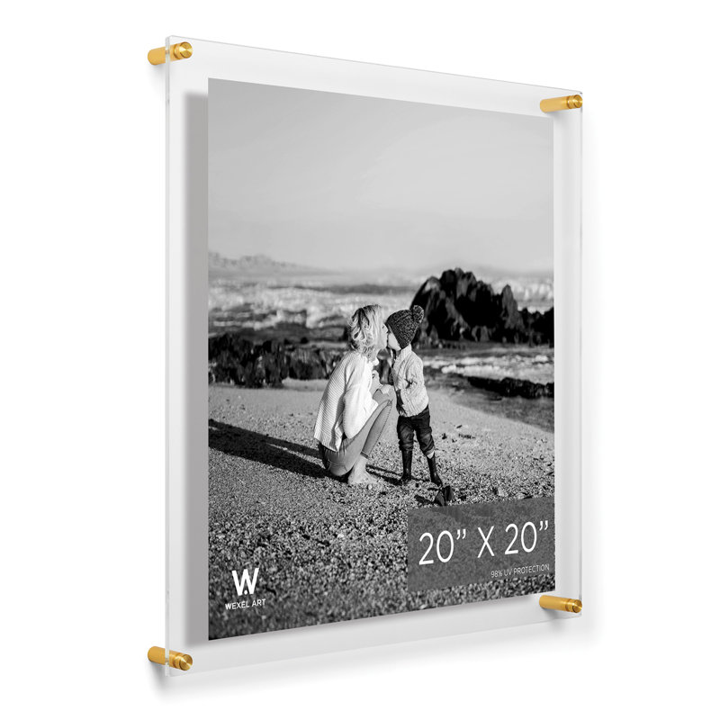 Clear UV-Grade Acrylic Modern Floating Picture Frame, Gold, 20" W x 20" H