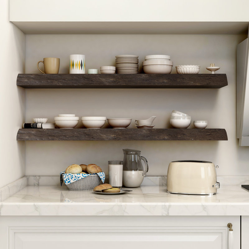 Elmor Live Edge Heavy Duty Reclaimed Elm Floating Shelf, 1.96" H x 36" W x 8" D, Brown