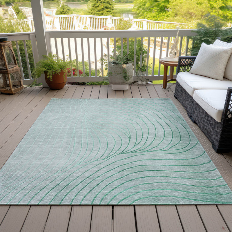 Tapis menthe Xhevrie intérieur / extérieur lavable à la machine, Rectangulaire 3 pi x 5 pi