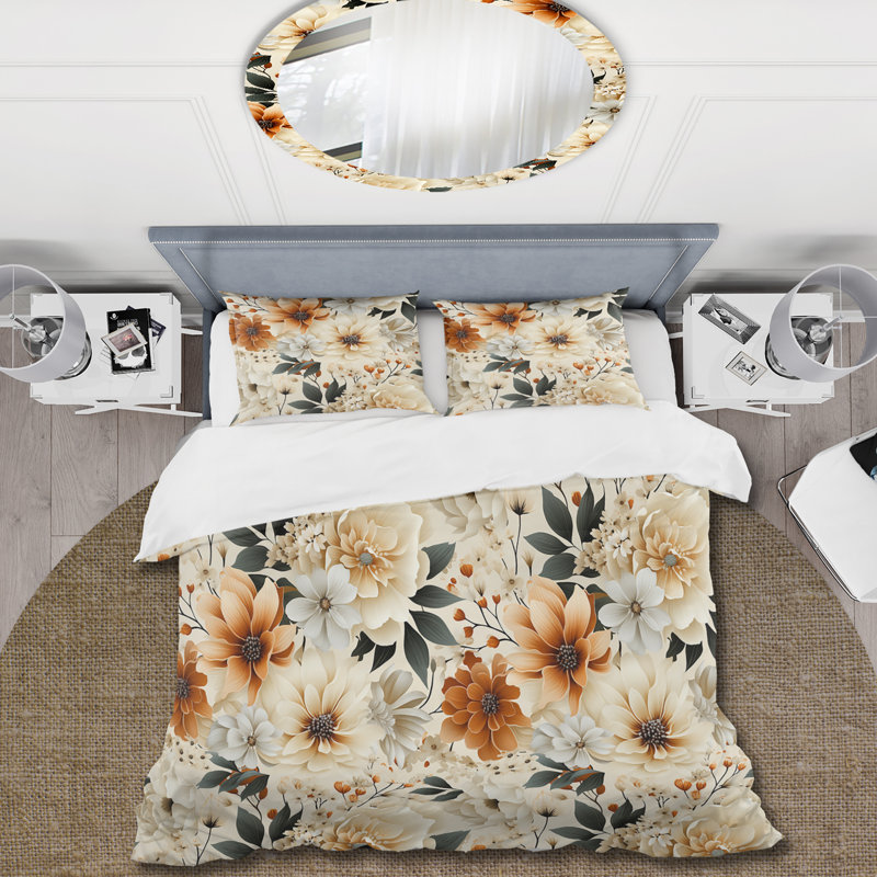 Literie, Housse de couette grand et 2 taies décoratives, Fleurs d'automne chalet IV