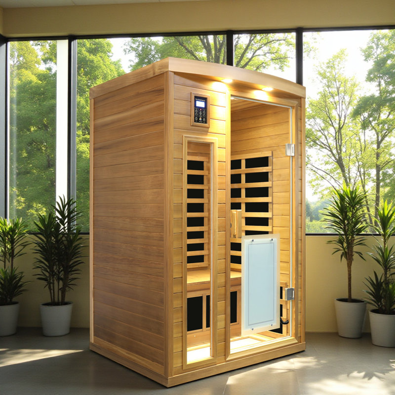 KISRAIS High End Luxury Indoor Sauna 2-Person Ultra Low 0-5 EMF FAR Infrared Sauna With 2 LED Reading Lights, 3 Chromotherapy Lights, 2 Exterior Lights & Bluetooth Speakers | Personal Indoor Dry Heat Sauna For Home & Gym – Made From Red Cedar