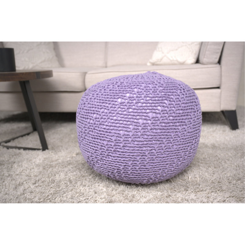Pouf tricoté en coton lavande moderne - ou coussin de sol capacité de poids de 200 lb Jolly