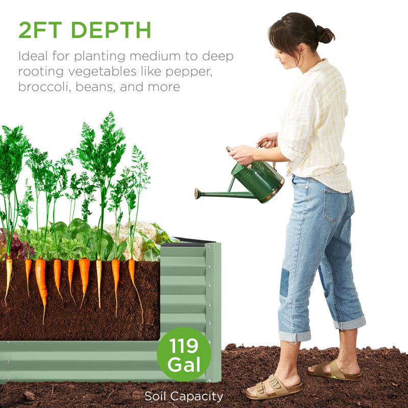 Metal Raised Garden Bed for Outdoor, Sage Green, 24" H x 48" W x 24" D