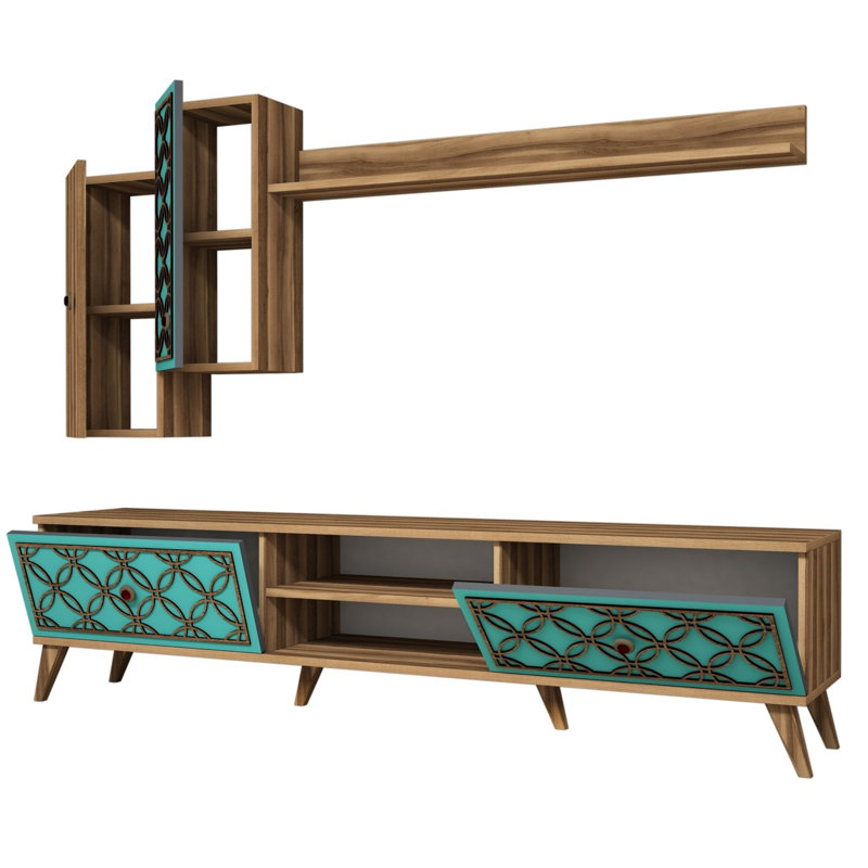 Foster Entertainment Center for TVs up to 70", Walnut/Turquoise