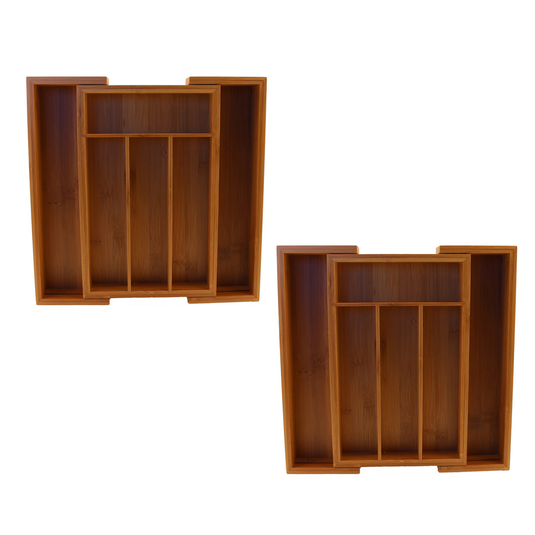Lamotte 2Pc Bamboo 6-Slot Expanding Flatware Organizer (Set of 2) Rebrilliant