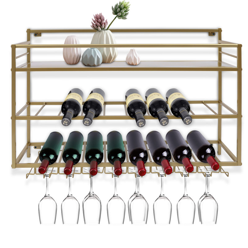 Industrial Wine Racks Wall Mounted, Rustic Metal Hanging Wine Bottle Holde