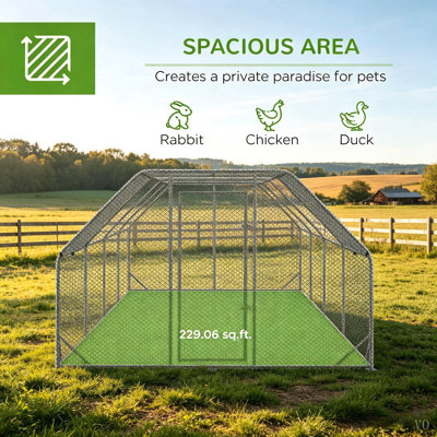 Grand poulailler en métal 9,2 pi x 24,9 pi x 6,4 pi avec couvercle imperméable et anti-UV, cage de poulailler en cage plate