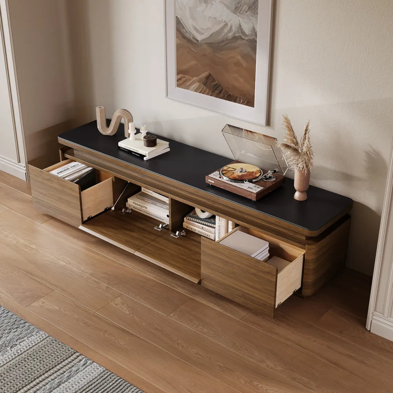 Meuble télé moderne avec lumières DEL réglables, plateau en pierre frittée, entièrement assemblé, 15.75"H x 70.87"L x 15.95"W