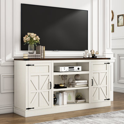 Meuble télé 75 po avec prises de courant pour téléviseur 75 80 et 85 po, grande console média avec armoires de rangement et tablettes réglables