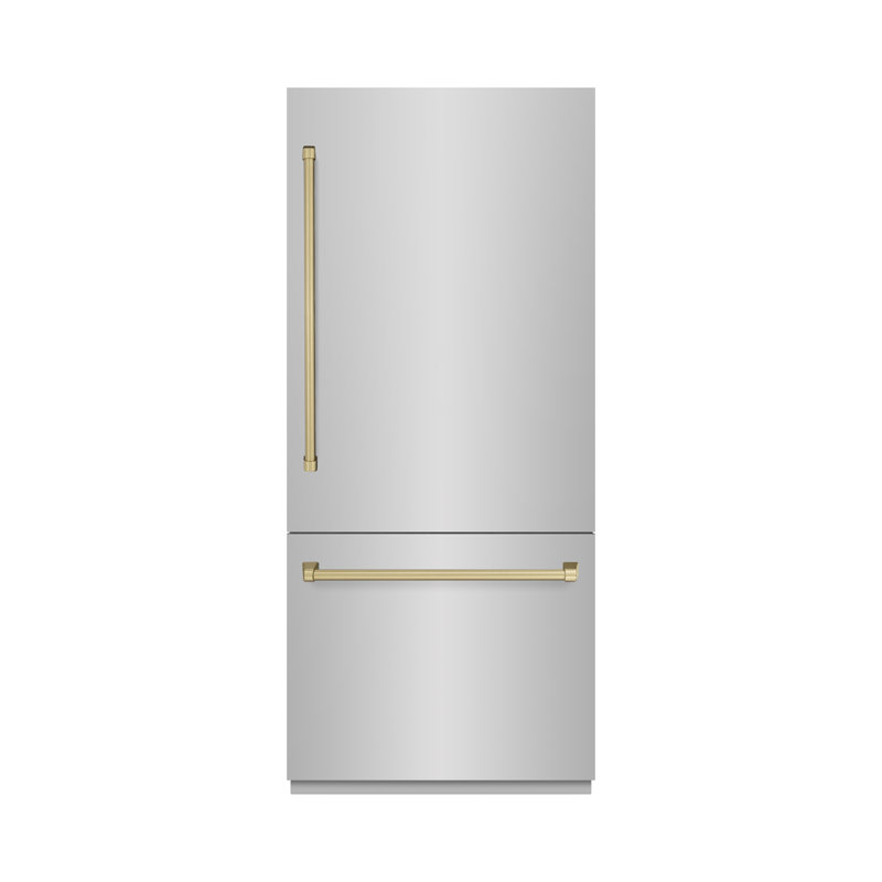 ZLINE Autograph 36 in. Built-In Refrigerator in White Matte w/ Bronze Accents, Stainless Steel/Champagne Bronze
