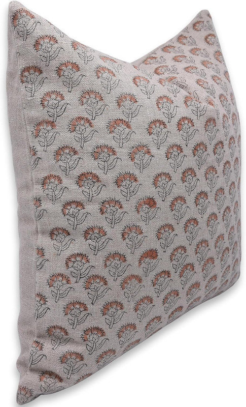 Linen Floral Pillow Cover, 16" H x 16" W, Orange/Gray Floral 5, Square