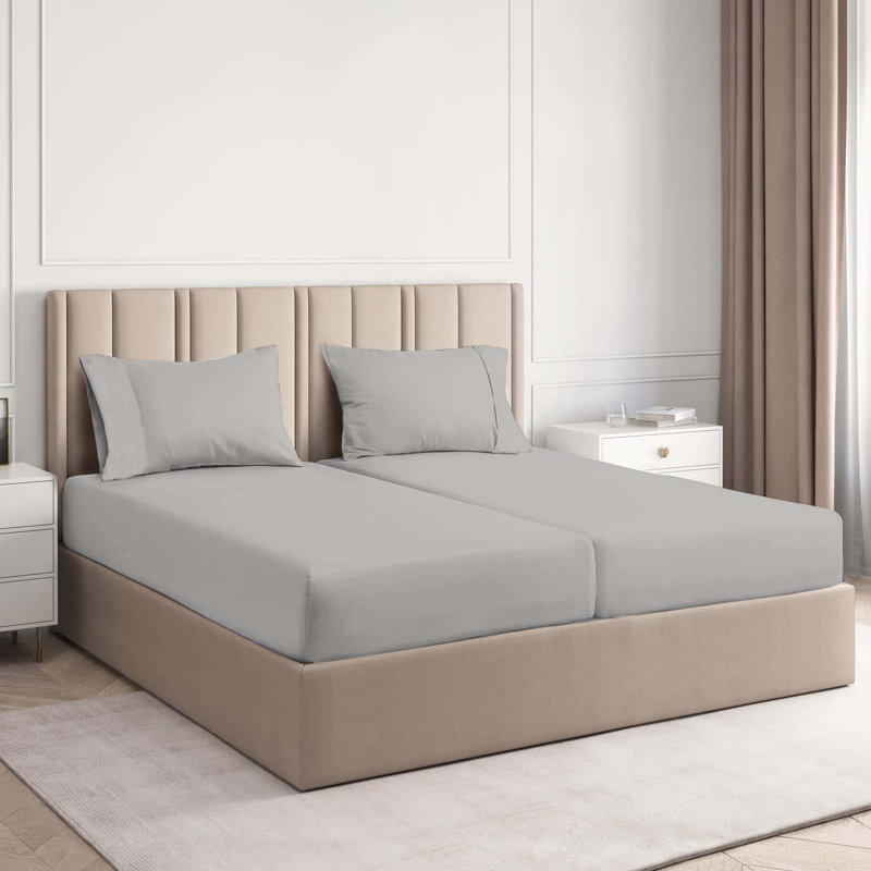 7-Piece Rayon from Bamboo Deep Pockets Split King Bed Sheet Set, Light Gray