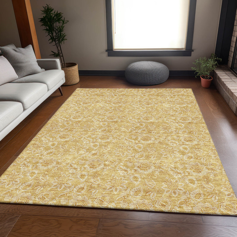 Tapis doré de qualité supérieure lavable à la machine Addington, Rectangle 5 pi x 7 pi 6 po