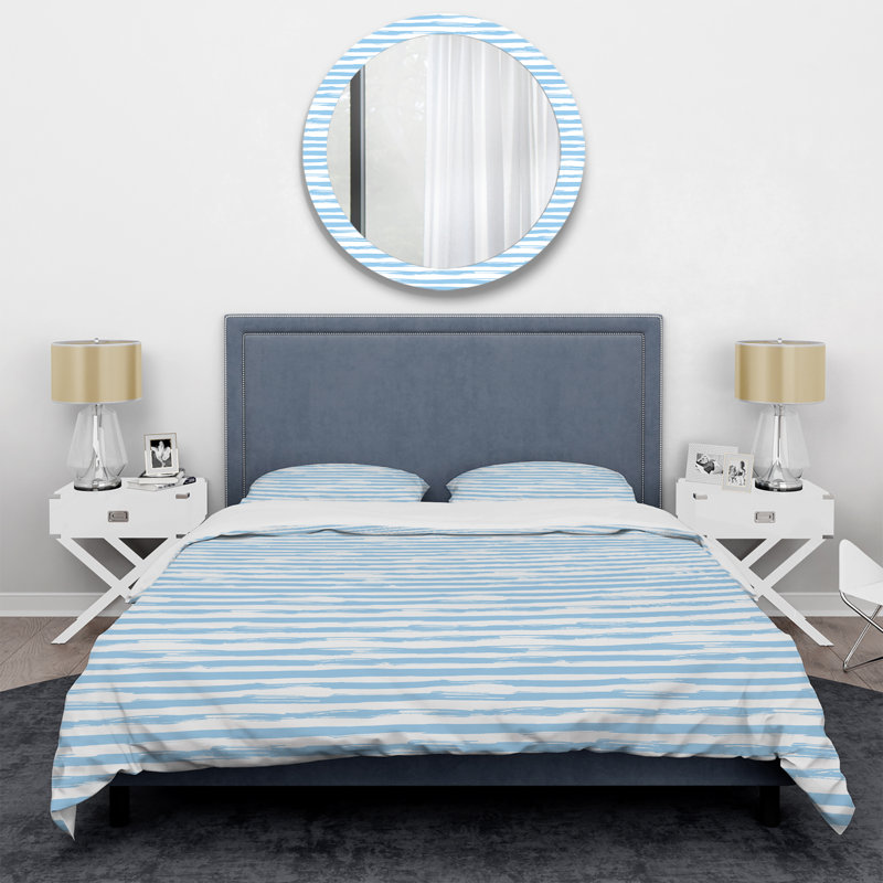 Motif à rayures bleues et blanches - Ensemble de housse de couette abstrait - Microfibre de polyester