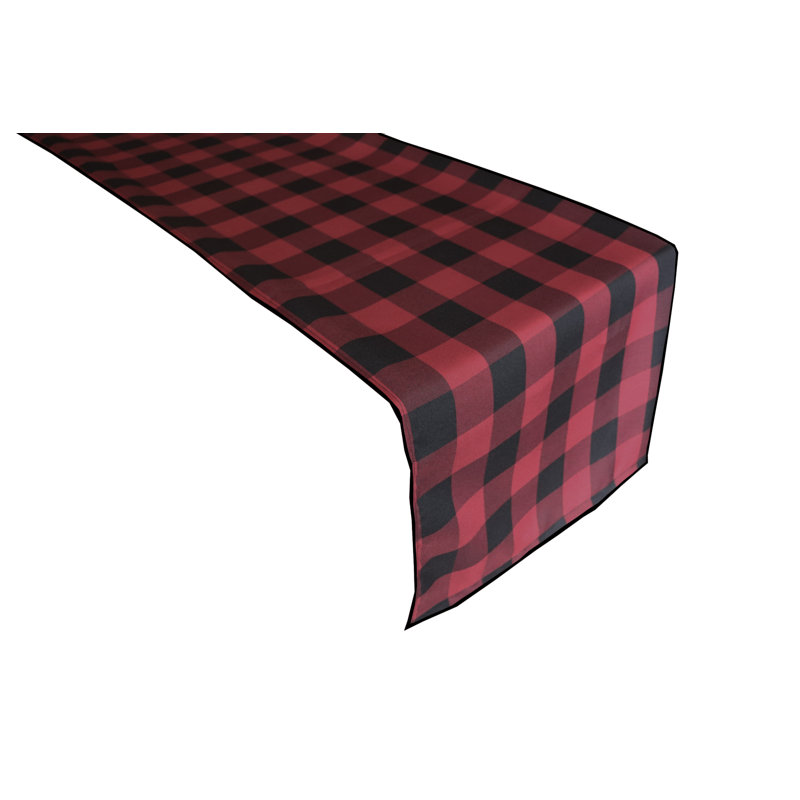 Pande Checkered Table Runner, 108" x 14", Black Burgundy