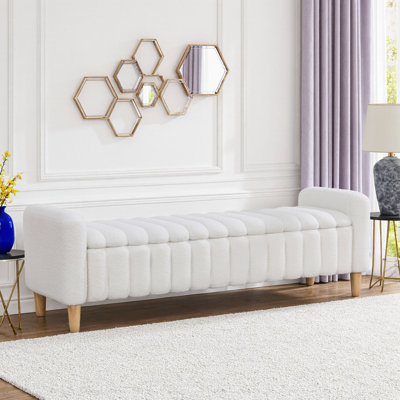 Banc de rangement capitonné avec accoudoirs 63,4 "Wave Channel - Repose-pieds rembourré Teddy