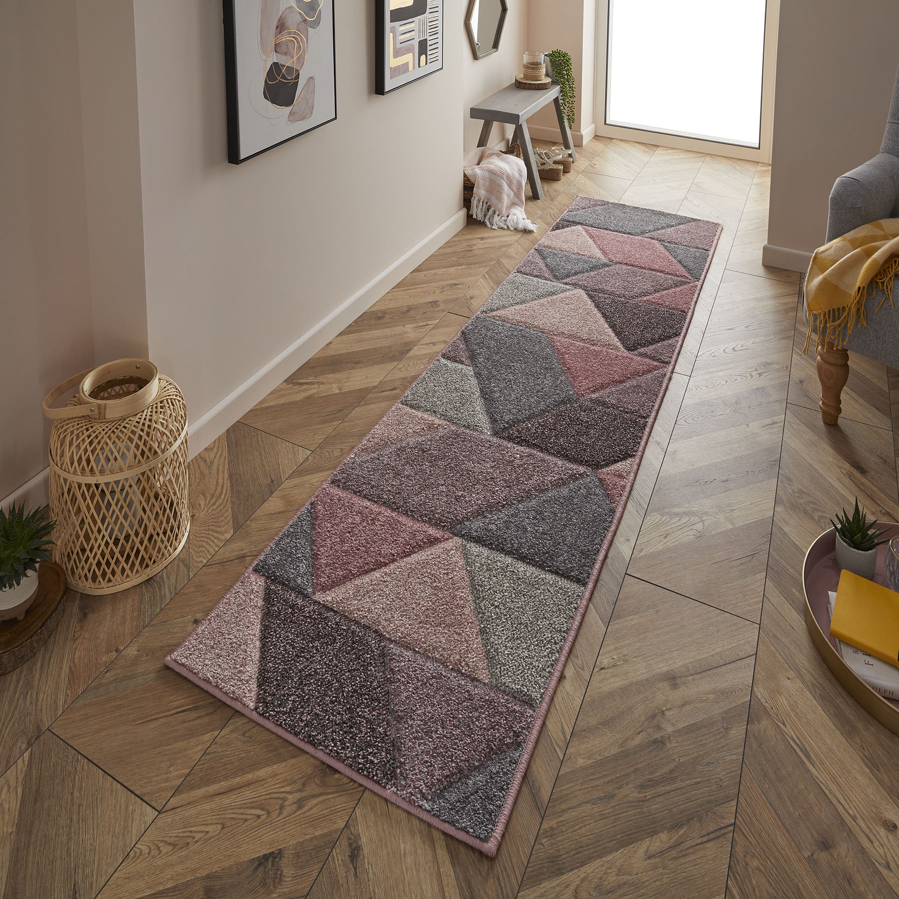 Wade Logan Jenner Geometric Machine Woven Brown/Grey/Pink Area Rug