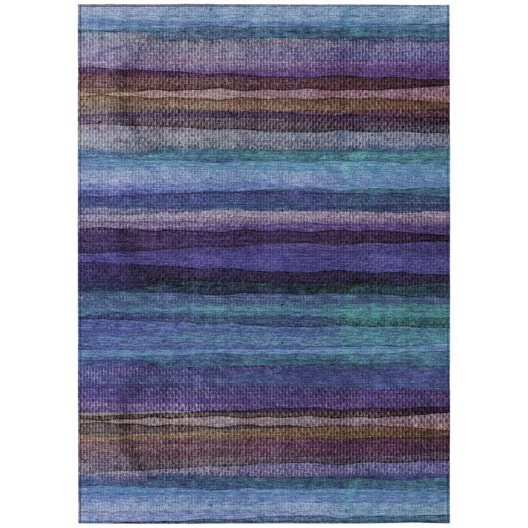 Machine Washable Indoor/Outdoor Xhevrie Blue Rug