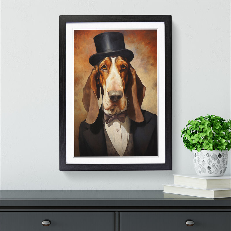 Basset Hound Impressionism - Single Picture Frame Print on Wood, Black Framed, 46cm H x 34cm W