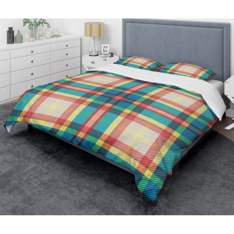 Ensemble de housse de couette mid-century tartan texture iii mid-century, Twin Duvet Cover + 2 Shams