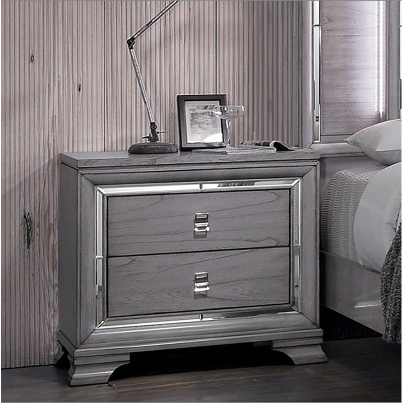 Table de chevet contemporaine en bois massif gris clair 1Pc