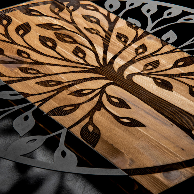 Elegant Decorative Wooden Wall Accessory, Black & Walnut, 22.0 x 22.8 inches | 100% Metal Frame (Thickness: 0.05 inches), 100% Wooden Backing (Thickness: 1.2 inches) | Perfect for Home Decor & Modern Spaces