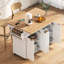Îlot de cuisine cannelé de 55,5 po avec 2 abattants, chariot de rangement de cuisine avec prise de courant, 4 portes, support à épices, table d'îlot roulant avec plateau en grain de bois, bord courbé pour la cuisine, la salle à manger, blanc-640360015