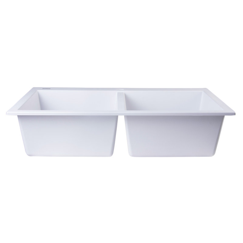 Évier de cuisine à double cuve encastrable L 34 po x l 20 po, Blanc