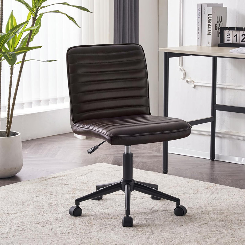 Faux Leather Mid Back Swivel Computer Task Desk Chair, Faux Leather Black Brown, Black
