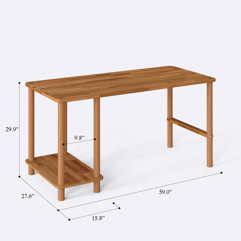 Pierre Home Office Desk, Solid Beech Wood Minimalist Writing Desk, 29.9" H x 59" W x 27.5" D