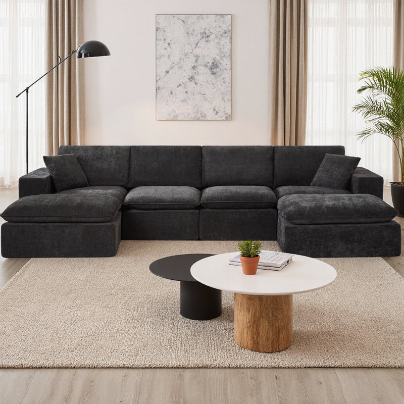 Canapé modulaire en U modulaire avec 2 repose-pieds, ensemble de canapés en chenille moderne, canapé à assise profonde librement combinable pour le mobilier de salon, d'appartement et de bureau