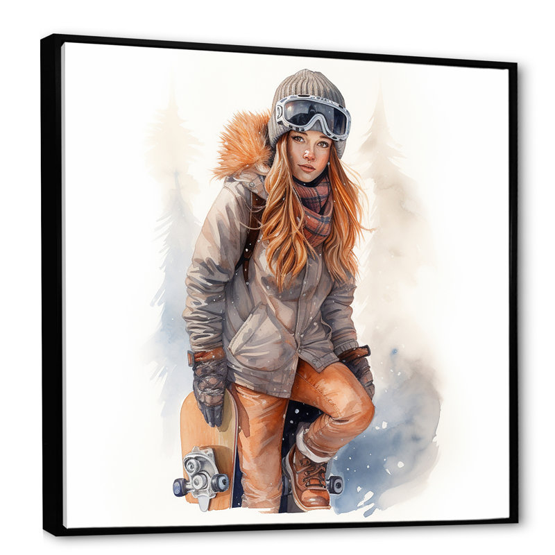 «Skateboarder Charm In Winter I», reproduction sur toile, Cadre flottant noir, H 16 po x l 16 po x P 1 po