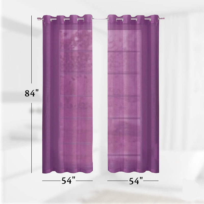 Cheala Solid Sheer Curtains for Living Room and Bedroom 54"W x 84"L Window Sheers Window Drapes, Purple