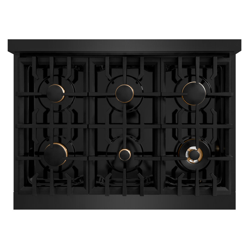 ZLINE Autograph 36" Classic Black Stainless Gas Range w/ 6 Burners & Gold Accents, Champagne Bronze