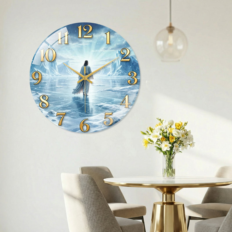 «Jesus Walking», horloge murale en verre décorative moderne, 23,6 po, 60 x 60 cm (23,6 x 23,6 pouces)
