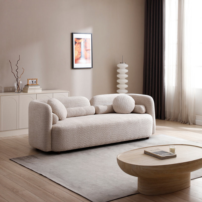 Canapé 2 pièces de luxe moderne à 3 places en tissu Boucle, beige clair