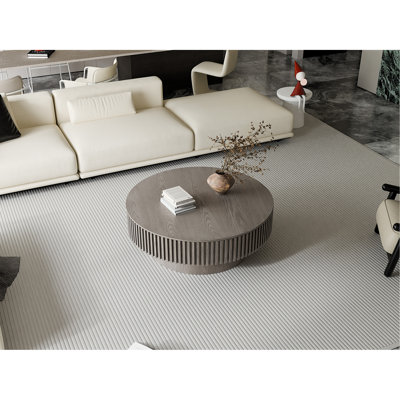 Table basse 39,37 "ronde avec rangement Table d'appoint moderne en placage de bois massif pour salon, chambre à coucher, appartement ou bureau, gris