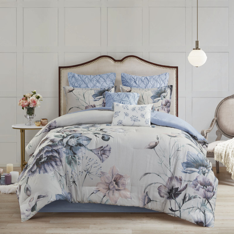 Édredon bleu très grand - 8 pièces en coton doux et imprimé pour chambre à coucher