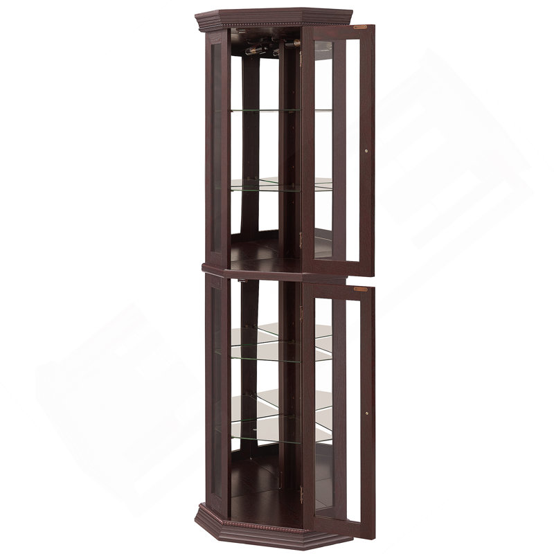 Vitrine de coin lumineuse avec tablette en verre, tablettes réglables, portes en verre trempé et dispositif anti-basculement, idéale pour la décoration intérieure
