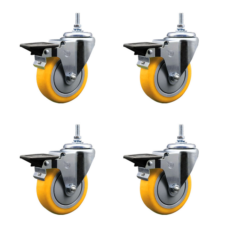 Polyurethane 3/8 Inch Threaded Stem Caster with Brake