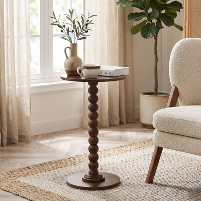 Round Wood Side Table, Mid-century Accent Table With Pedestal Base