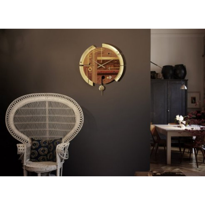 Ismaeil Wood Wall Clock, Dark Brown/Gold
