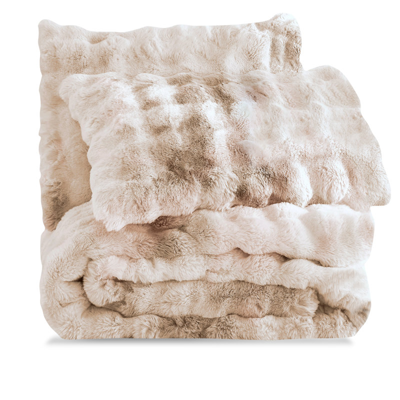 Wonderful Luxurious  Comforter Set Tie-Dye Fluffy Bubble, Beige, King Comforter + 2 King Shams