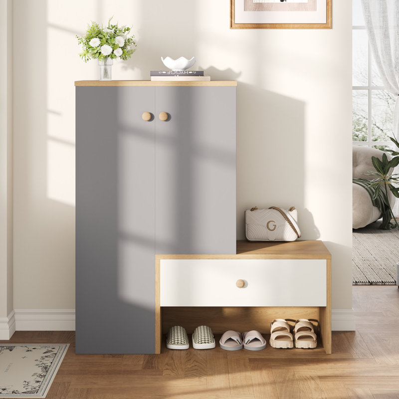 Rangement pour 12 paires de chaussures avec banc, armoires à chaussures H 43,25 po, étagère à chaussures avec tablettes réglables à 6 niveaux, pour placard d'entrée