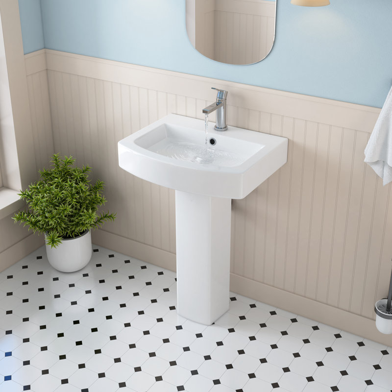 Lavabo de salle de bain piédestal en U en porcelaine vitrifiée blanche avec trop-plein 22,25 po x H 34,5 po Eclisse