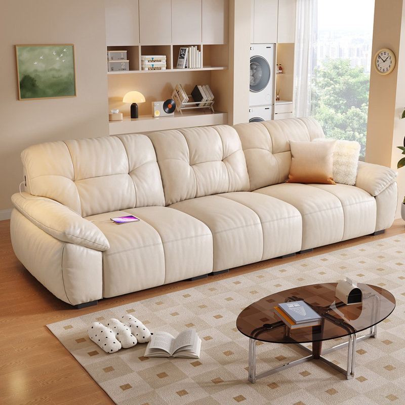 White Genuine Leather Modular Sofa cushion couch