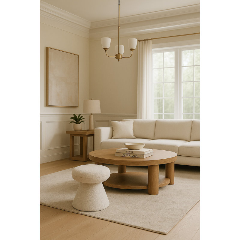 Repose-pieds Hynda de 18 po, Tissu crème en fausse peau de mouton