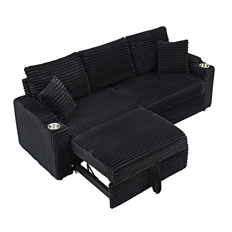 Canapé pliant avec porte-gobelet et coussin, Noir, noir, noir, noir